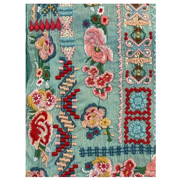 Gorgeous Johnny Was Floral Embroidered Blouse ~ Tiffany Blue ~ Boho Chic - Picture 7 of 14